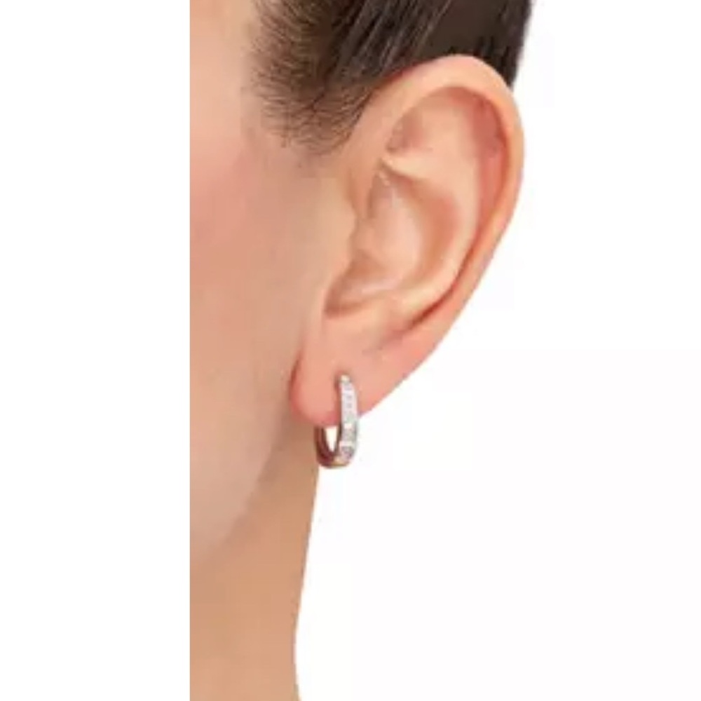 🥰 1/10 ct. t.w. Lab Grown Diamond Hoop Earrings in Sterling Silver. NWB - Picture 4 of 5